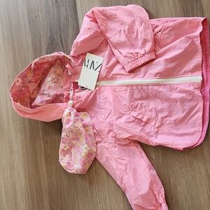 Zara Pink Windbreaker/ rain jacket with bag